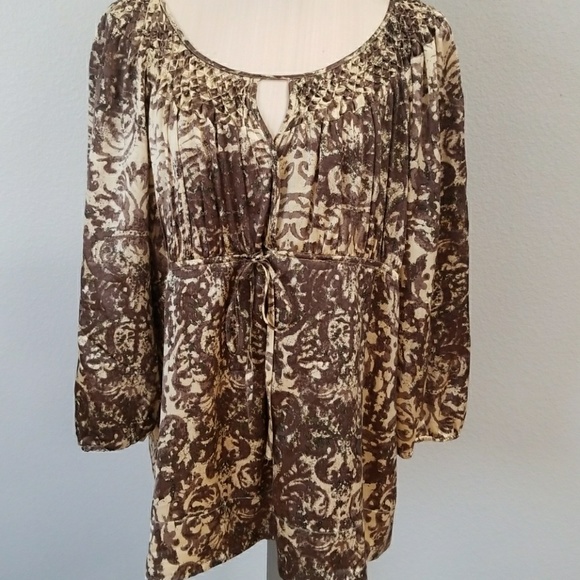 Peter Nygard Tops - Peter Nygard Size 16 Brown & Tan Silk Top